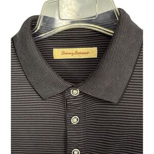 Tommy Bahama Men's Large Black Stripe Short‎ Sleeve Polo Shirt